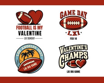 Bowl Game 2027 PNG Bundle, LXI Football Valentine Sublimation, Game Day Sportswear Design, Valentine's Champs Shirt PNG Set