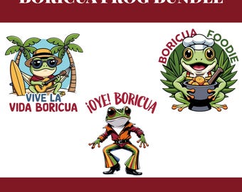 Boricua Frog Bundle PNG, Coqui Frog Sublimation, Puerto Rican Shirt Design, Vive La Vida Boricua PNG, Digital Download