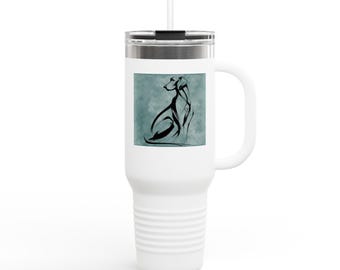 Elegante taza térmica de viaje con silueta de perro de 1,18 litros (40 oz) / Diseño canino minimalista