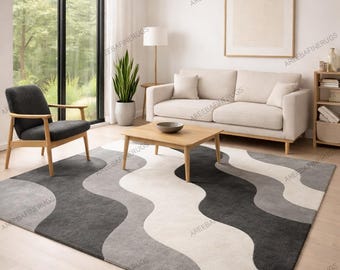 Alfombra abstracta de diseño, gris y marfil, moderna decoración del hogar.