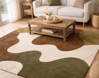 Geometric Area Rug, Modern Green Neutral Rug, Minimalist Living Room Decor