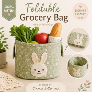 Foldable Grocery Bag Sewing Pattern | Beginner Friendly Reusable Shopping Tote (PDF Download)