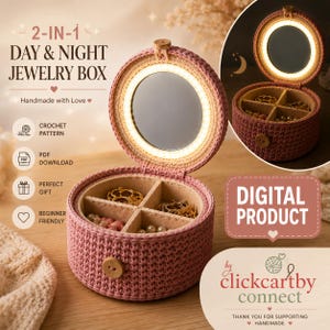 Crochet Jewelry Box Pattern | 2-in-1 Day & Night Organizer (Digital Download)