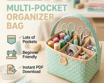 Multi-Pocket Organizer Bag Sewing Pattern | Beginner Friendly DIY Tote (PDF Download)