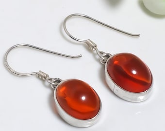 925 sterlingzilveren amberoorbellen | Amber cabochon hanger edelsteen sieraden