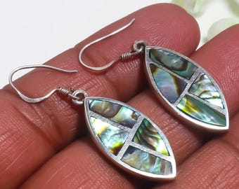 925 Sterling Silver Abalone Shell Earrings | Natural Iridescent Shell Dangle Jewelry