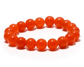 Pulsera de coralina natural con cuentas redondas de 10 mm, piedra preciosa curativa, joyería unisex.
