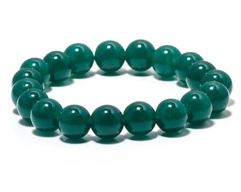 Green Jade 10mm Round Beads Bracelet | Luck Prosperity Healing Crystals Unisex Jewelry