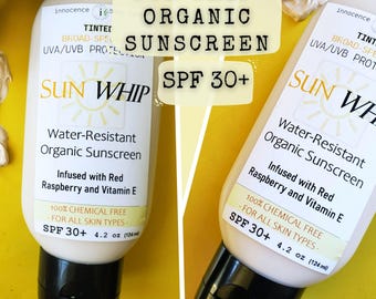 Natural Sunscreen, Organic Mineral Sunblock | Tinted | Water-Resistant | Kid-Safe | Non-Comedogenic | SunWHIP | NO Chemicals, Face/Body,4 oz