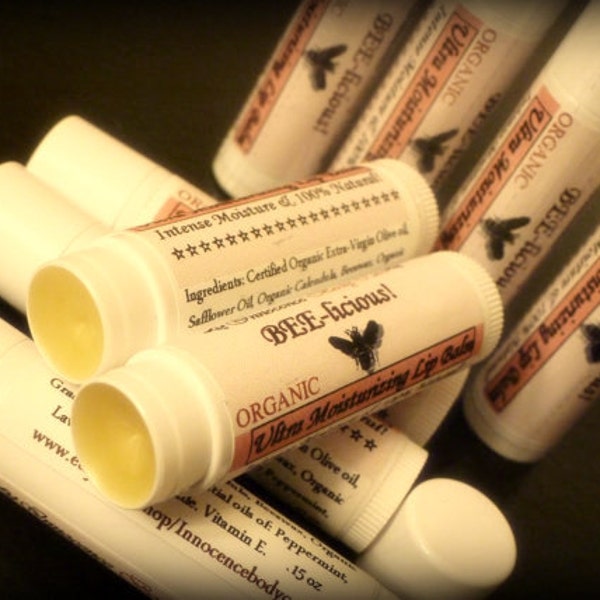 Organic Lip Balms/ Chapstick BEE-liocus! 2 PK. Mega-Moisturizing w/ Calendula, Lavender, Chamomile & Organic Shea Butter. FREE Shipping!