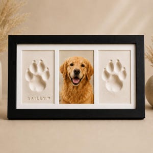 Personalized Pet Paw Print Frame Clay Keepsake Kit Custom Dog Cat Memorial Photo Display