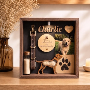 Personalized Pet Memorial Shadow Box, Custom Dog Cat Memorial Frame with Photo, Collar Holder, Paw Print Kit, Pet Loss Gift
