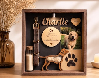 Personalized Pet Memorial Shadow Box, Custom Dog Cat Frame, Collar Holder, Paw Print Kit