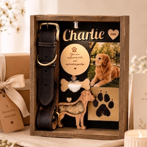 Personalized Pet Memorial Shadow Box with Photo, Collar Holder, Paw Print & Fur Keepsake, Large Extra Deep Dog Cat Memorial Frame