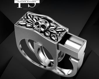 Anillo con compartimento secreto en forma de calavera, anillo gótico punk con cajón deslizante para fiestas rave, para hombres y mujeres.