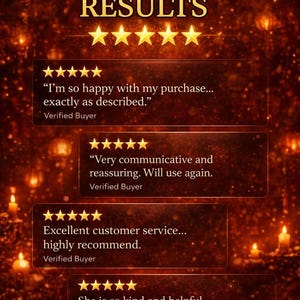 K&ouml;nnte beinhalten: Warmtoniges Bild mit Kundenbewertungen und F&uuml;nf-Sterne-Bewertungen. Der Text lautet "REAL CLIENT RESULTS" und enth&auml;lt positives Feedback von verifizierten K&auml;ufern, das Zufriedenheit und exzellenten Service hervorhebt. Der Satz "Trusted by real clients &bull; 5 Star Experiences" ist ebenfalls sichtbar.
