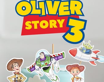 Centres de table d'anniversaire Toy Story, nom personnalisé décoration de fête, de dessus de gâteau Toy Story éditable, Woody Jessie Bullseye, Buzz téléchargement numérique