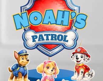 Paw Patrol Cake Topper, Editable Canva Centerpiece Template Printable