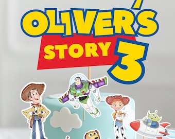 Toy Story Cake Topper, Personalized Birthday Centerpiece, Editable Canva Template