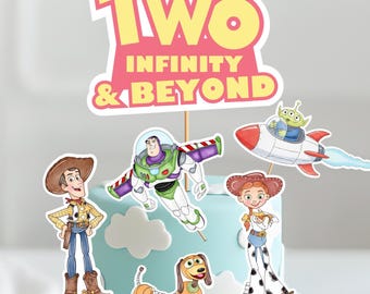Toy Story Girl middelpunt 2e verjaardag, roze oneindigheid taarttoppers afdrukbaar