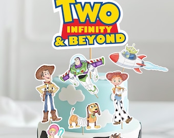 Two Infinity and Beyond Centerpieces Birthday Decoration: Woody Jessie Bullseye Party Decor - Toy Story Cutouts Cake Topper Digital Download