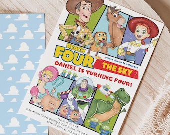 Toy Story 4th Birthday Invitation, Reach Four The Sky Invite, Canva Template
