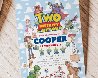 Invitación "Dos Infinitos y Más Allá", Invitación de cumpleaños número 2 de Toy Story, Plantilla editable de Canva