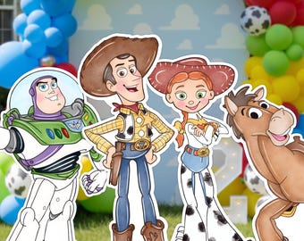 Recortes de Toy Story: Woody, Buzz, Jessie, Bullseye, accesorios fotográficos de tamaño real para imprimir.