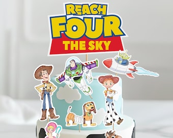Toy Story 4th Birthday Cake Topper: Reach Four The Sky Party Centerpiece Decorations Digital Download