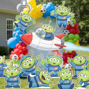 Little Green Men Cutouts, Pizza Planet Alien Printable Photo Props