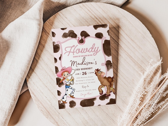 Toy Story Jessie Invitation, Cowgirl Roundup Birthday Canva Template