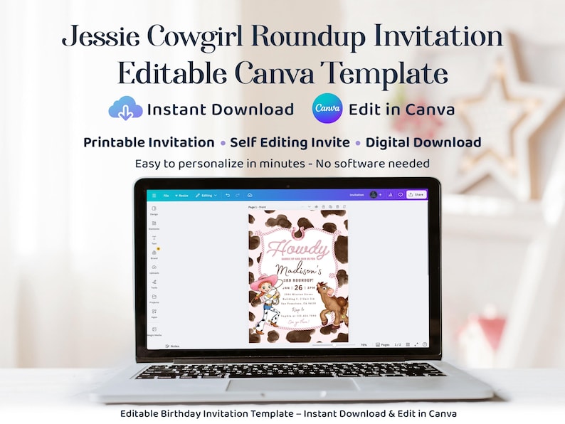 Jessie Birthday Invitation, Toy Story Roundup Invite, Editable Canva Template image 8
