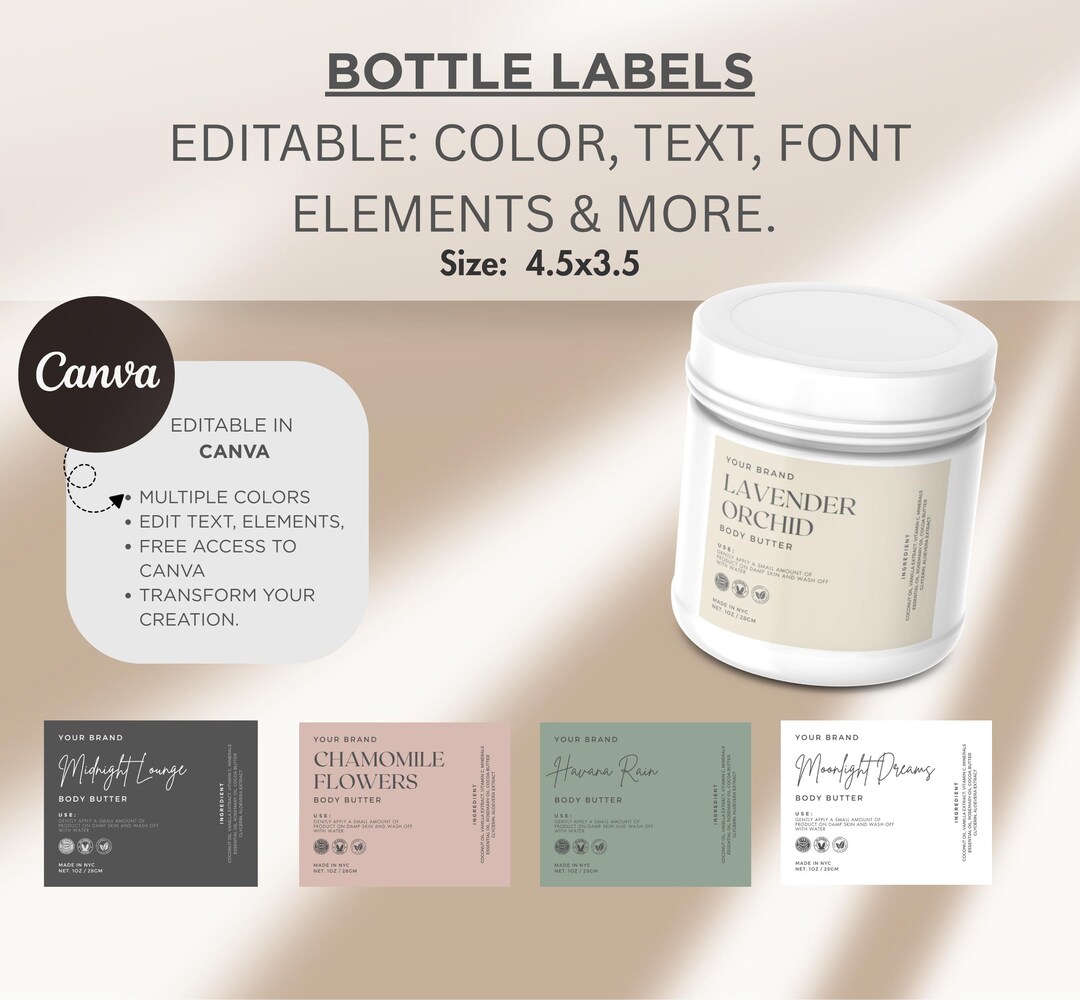Editable Label Template | 4.5x3.5 Canva Design | Fits Bottles and Jars ...
