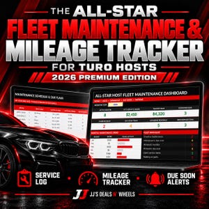 Turo Fleet Maintenance and Mileage Tracker: Service Log, Maintenance Schedule, Vehicle Spreadsheet