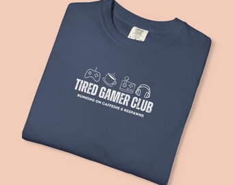 Camiseta del Club del Jugador Cansado, Camiseta Divertida para Jugadores, Corriendo a base de Café y Sin Dormir, Camiseta con Humor de Videojuegos, Regalo para Amantes de los Videojuegos, Camiseta para Jugadores Nocturnos