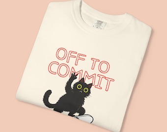 Camiseta "Off to Commit Tom Foolery", camiseta divertida de gato, camiseta de gato en patineta, idea de regalo de gato meme