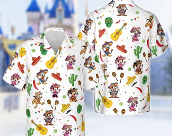 Funny Disney Fiesta Hawaiian Shirt for Men Women Youth, Mickey Minnie Donald Pluto Mexican Party Aloha Shirt, Disney Vacation Beach Shirt