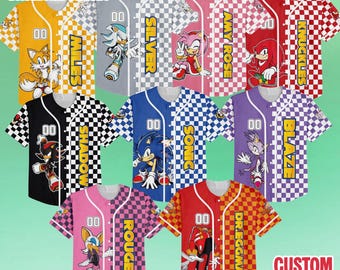 Custom Sonic Baseball Jersey Name, Sonic Birthday Shirt, Sonic Squad Outfit, Family Matching Party Gift for Kid Gamers, Family Matching Gift