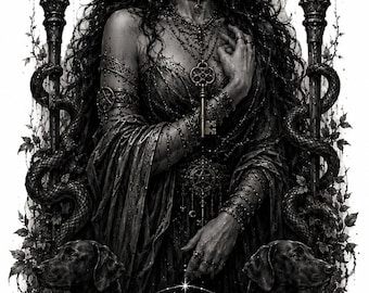 Hekate am Scheideweg Tattoo | Dreifache Mondgöttin mit Hunden | Dunkles Göttliches Feminines Tattoo | Gothic Hexe Ärmel Design