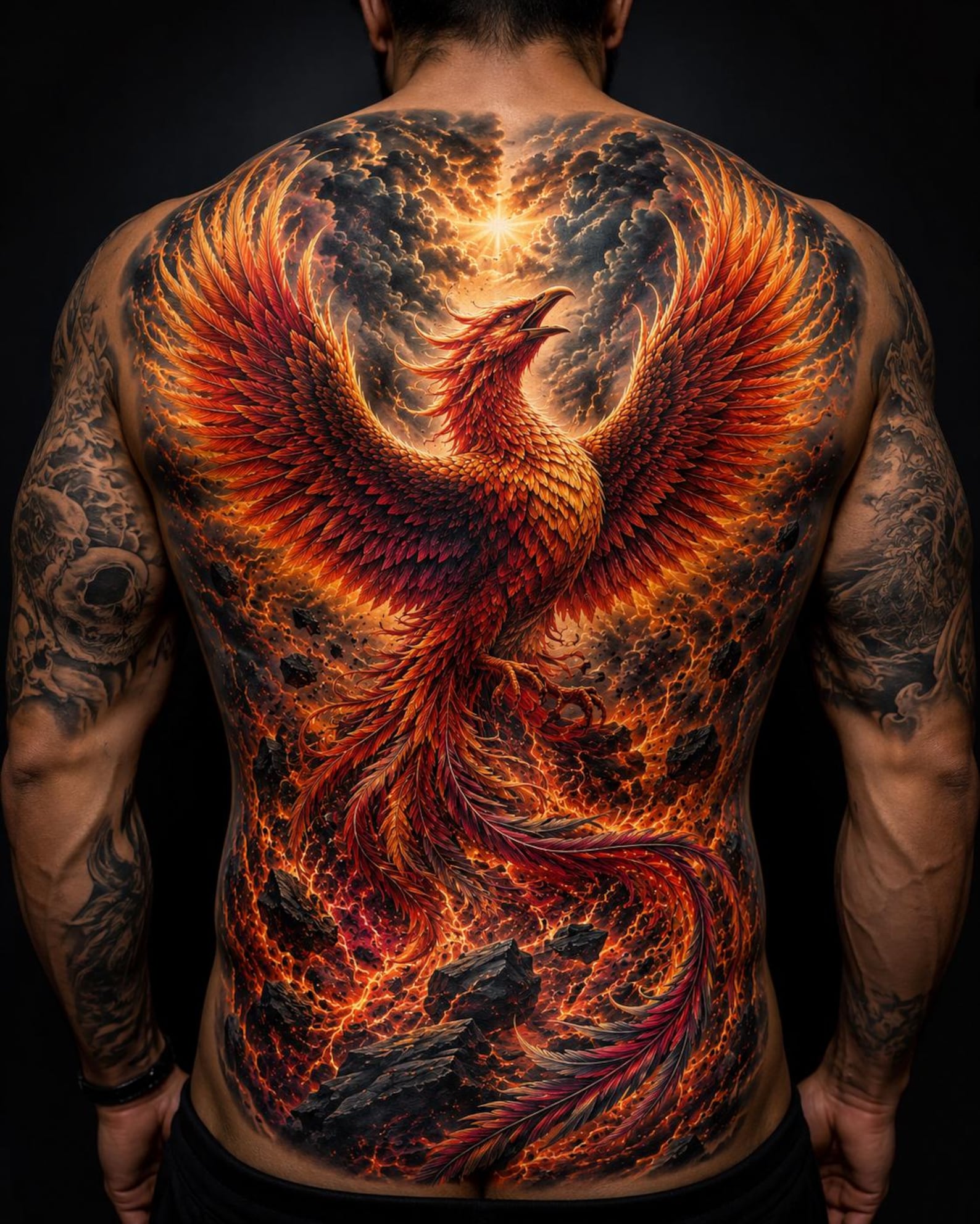 Phoenix Rising From Ashes Tattoo Design | Full Back or Sleeve Tattoo ...