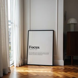 Focus Definition Poster, minimalistische Wandkunst, motivierende Bürodekoration, Entrepreneur Zitat Print, Produktivitätsgeschenk, Typografie Art