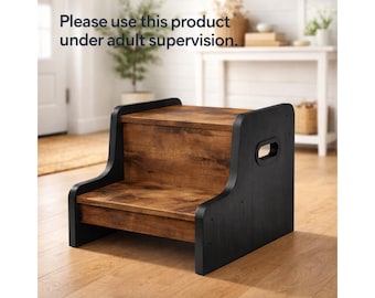 Step Stool for Kids | Two Step Toddler Stool with Handles | Non-Slip Potty Training Stool | Rustic Brown