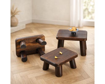 Wooden Step Stool for Adults & Kids, Heavy Duty 500 lb Capacity, Sturdy Bed Step Stool for Kitchen Bathroom Bedroom