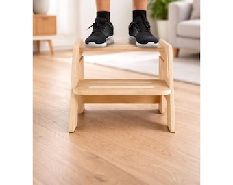 Wooden 2-Step Height Adjustable Stool for Kids – Potty Training Stool with Handles