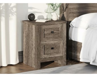 Set of 2 Farmhouse Nightstands with Charging Station, Rustic Wood Bedside Tables Drawers USB