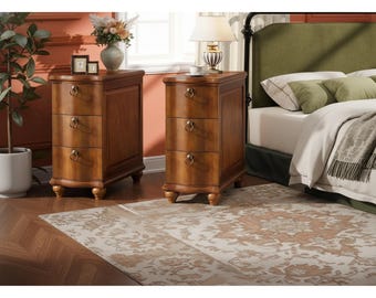 Narrow Wooden Nightstand with 3 Drawers, No Assembly Bedside Table, Retro Walnut Brown Tall End Table with Solid Wood Legs for Small Spaces
