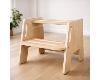 Wooden 2-Step Height Adjustable Stool for Kids – Potty Training Stool with Handles