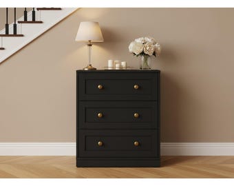 Modern 3-Drawer Wood Dresser, Gold Handle Storage Cabinet, White Nightstand