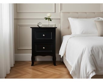 Tool-Free Modern Nightstand, 2 Drawer Bedside Table, Small Wooden End Table
