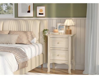 Tool-Free Modern Nightstand, 2 Drawer Bedside Table, Small Wooden End Table